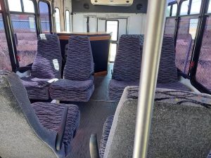 Inside view of Good Time Tours party bus in Denver